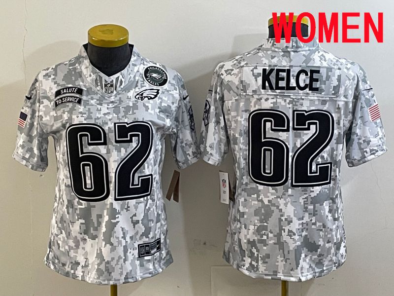 Women Philadelphia Eagles #62 Kelce Nike Arctic Camo 2025 Salute to Service Limited NFL Jersey style 3->women nfl jersey->Women Jersey